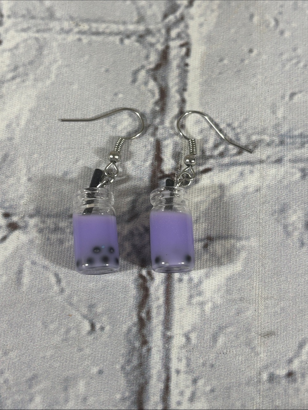 Purple Boba Tea Dangling Hook Earrings